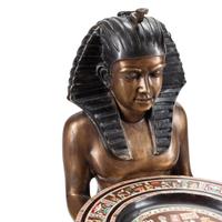 A Pair of Patinated Bronze Egyptian Figures with Marquetry Trays