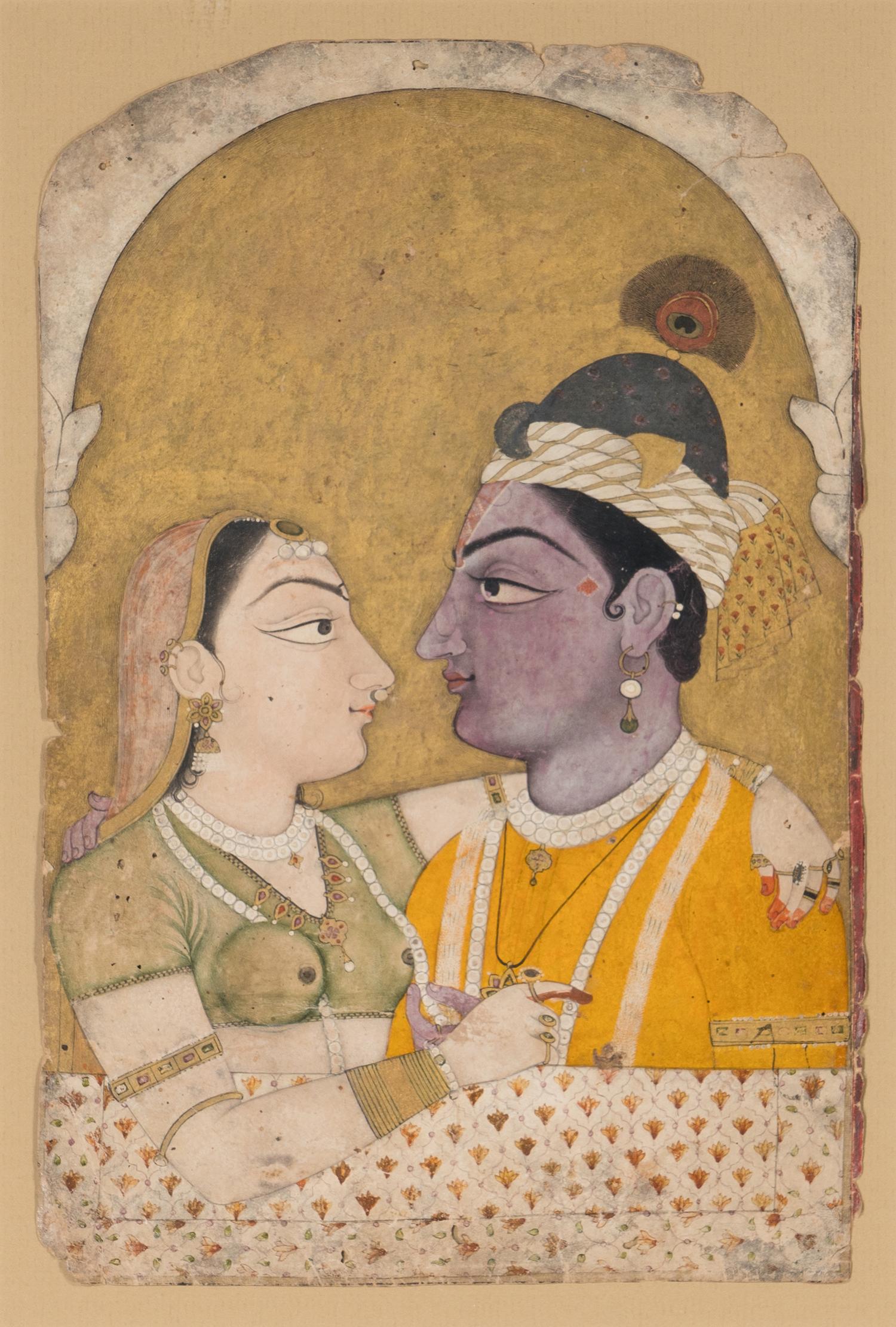 Two Indian Drawing of Krishna and Radha, 18th Century 十八世紀 印度 黑天與牧女細密畫兩幅