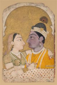 Two Indian Drawing of Krishna and Radha, 18th Century 十八世紀 印度 黑天與牧女細密畫兩幅