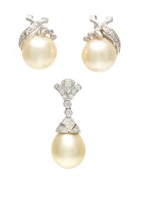 A Collection of White Gold, Cultured Golden South Sea Pearl and Diamond Jewelry,
