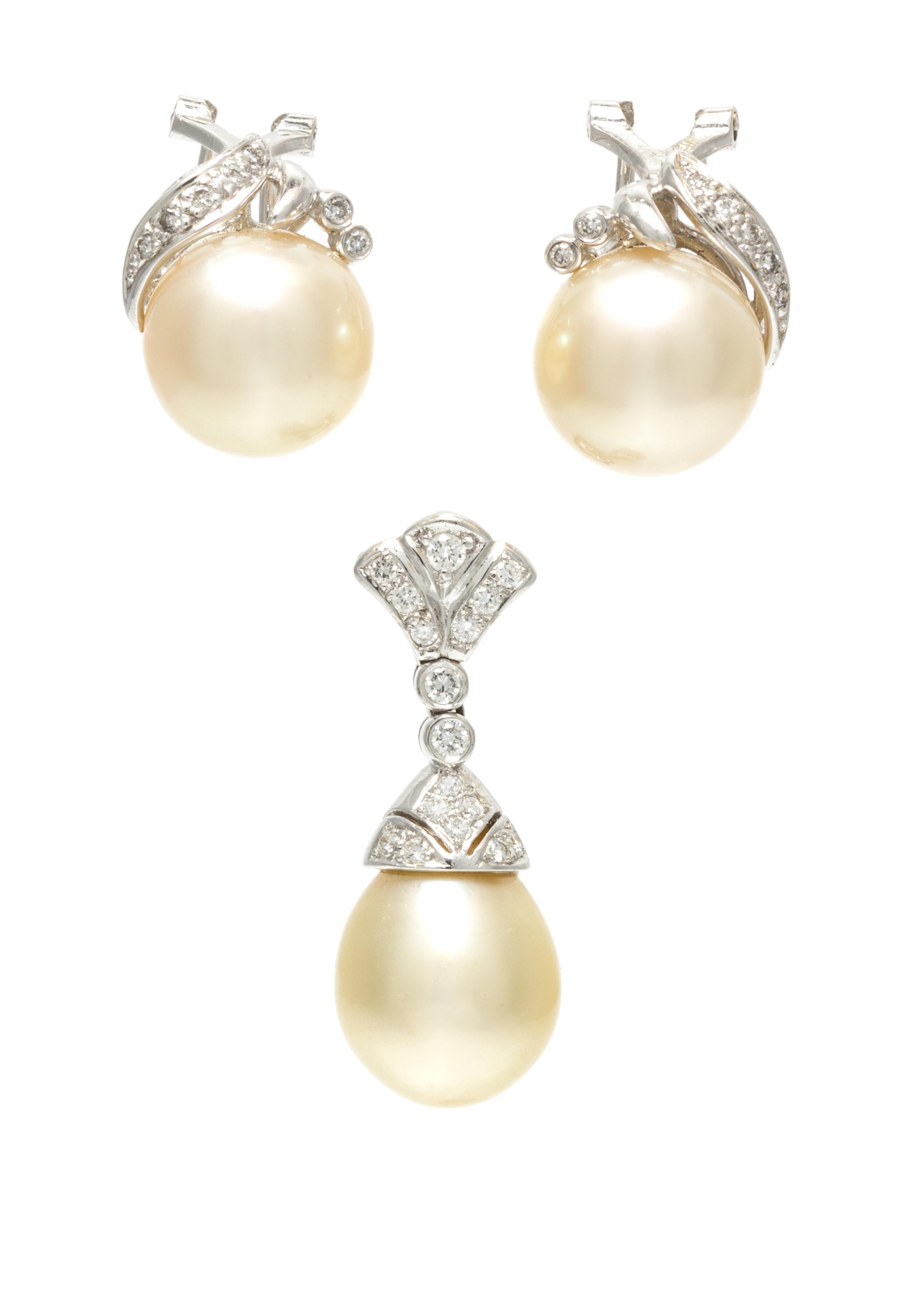A Collection of White Gold, Cultured Golden South Sea Pearl and Diamond Jewelry,