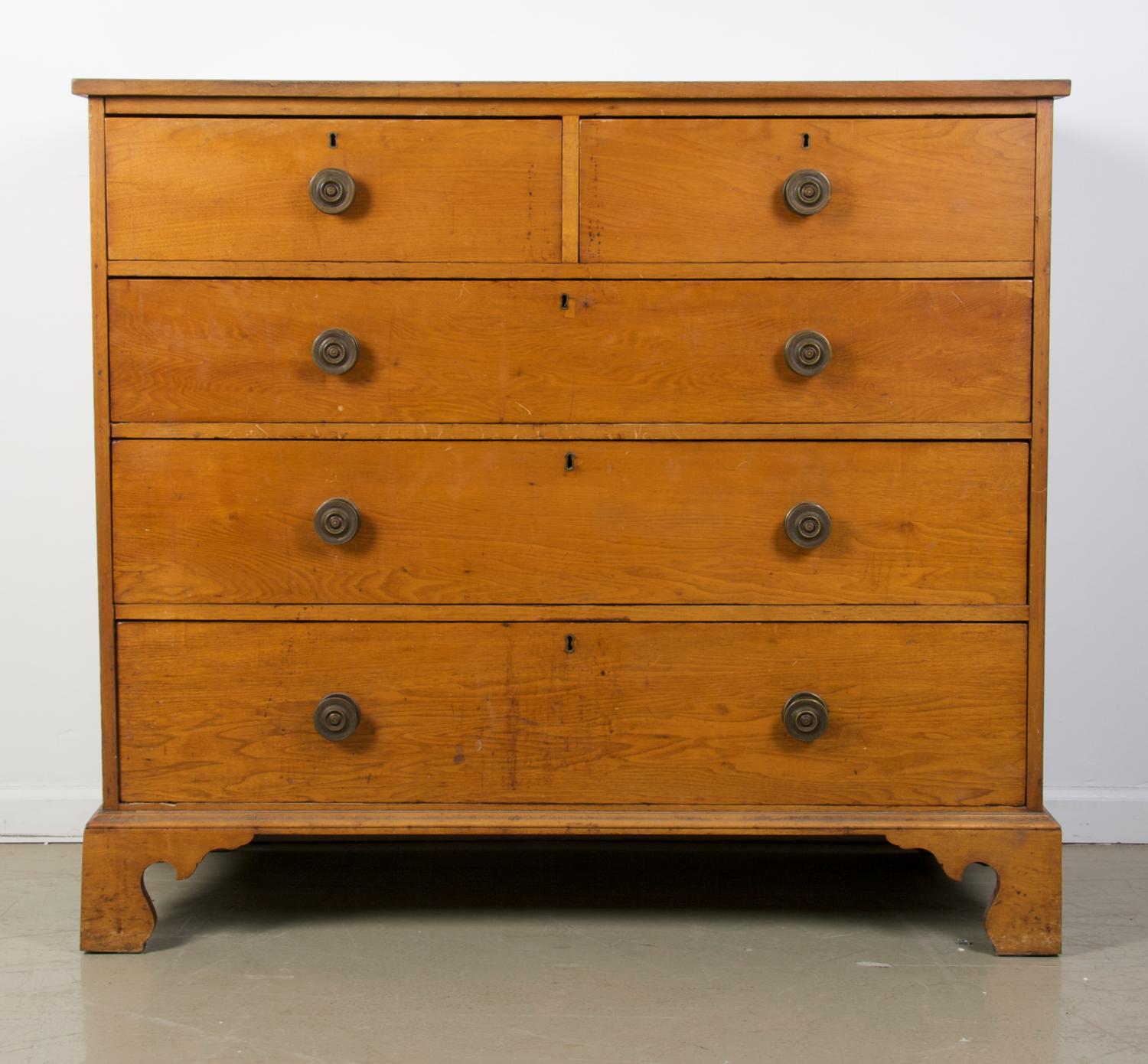 An American Maple Chest of Drawers, Height 39 1/2 x width 44 1/4 x depth 19 3/4 inches.