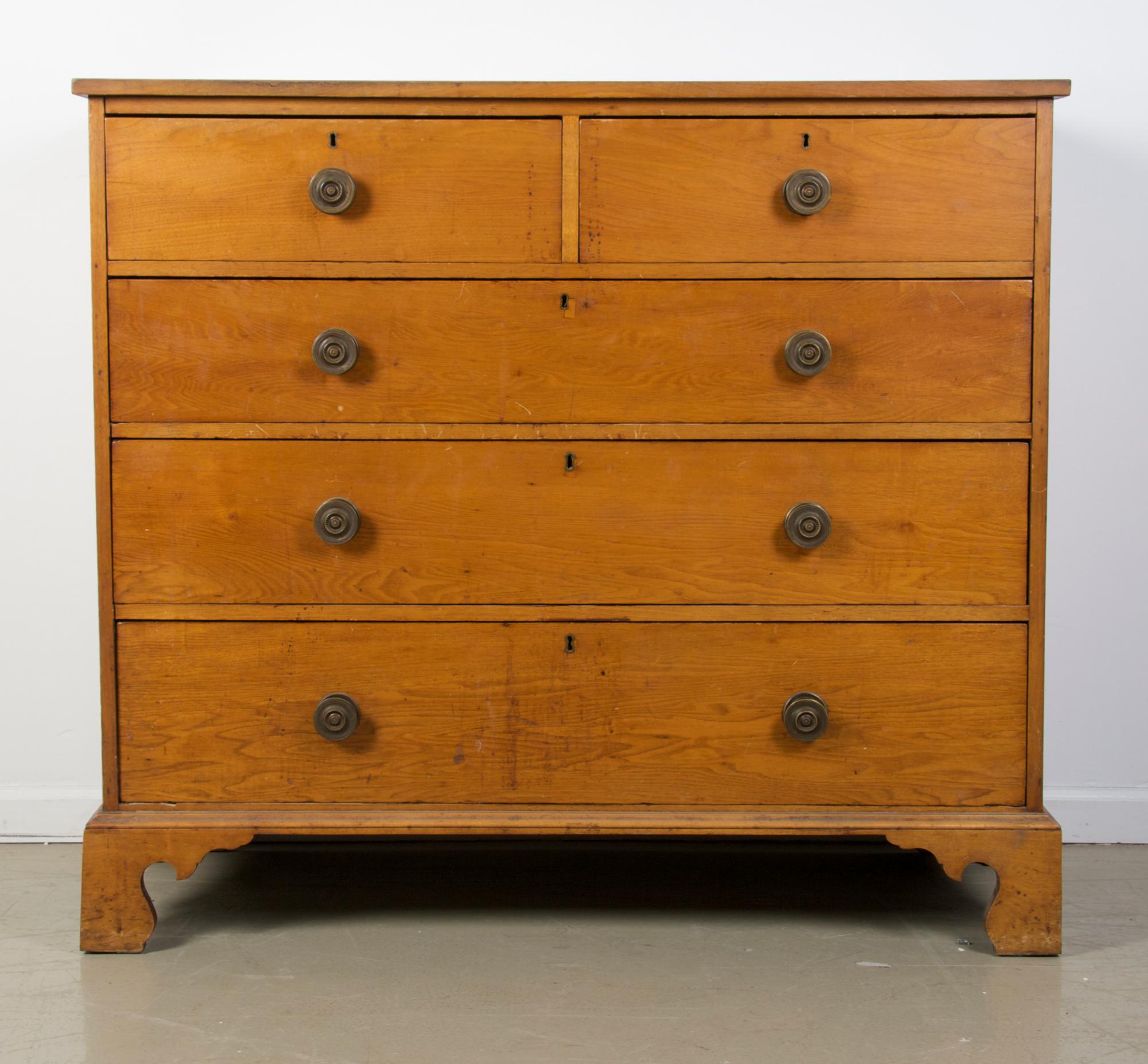 An American Maple Chest of Drawers, Height 39 1/2 x width 44 1/4 x depth 19 3/4 inches.