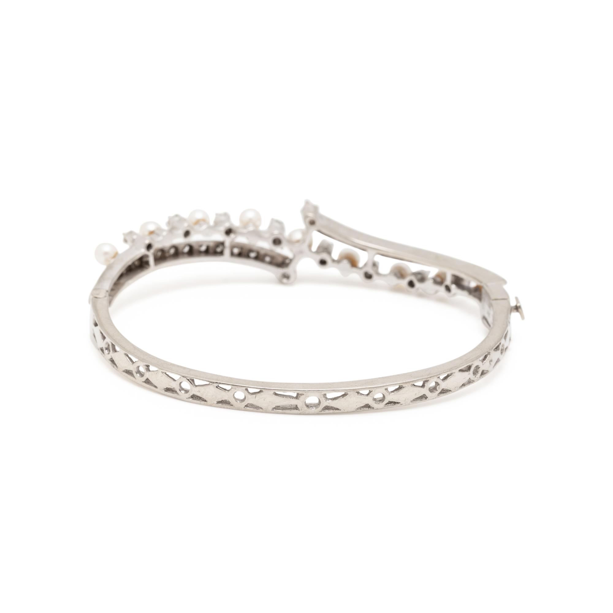 DIAMOND AND CULTURED PEARL BANGLE BRACELET