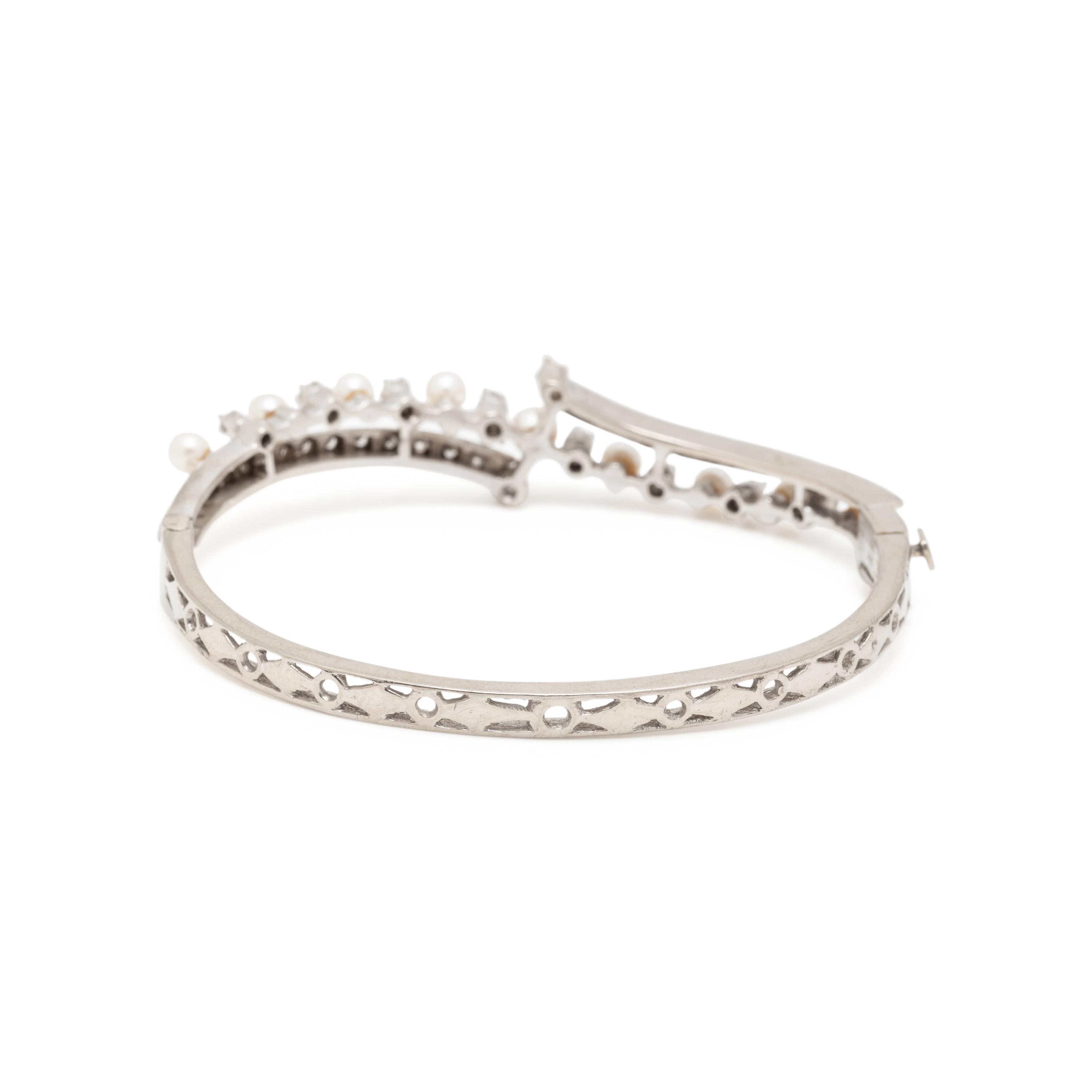 DIAMOND AND CULTURED PEARL BANGLE BRACELET
