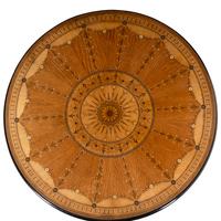 An English Part-Ebonized Satinwood, Harewood and Marquetry Center Table