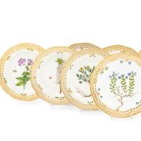 A Set of Eight Royal Copenhagen Flora Danica Porcelain Dessert Plates
