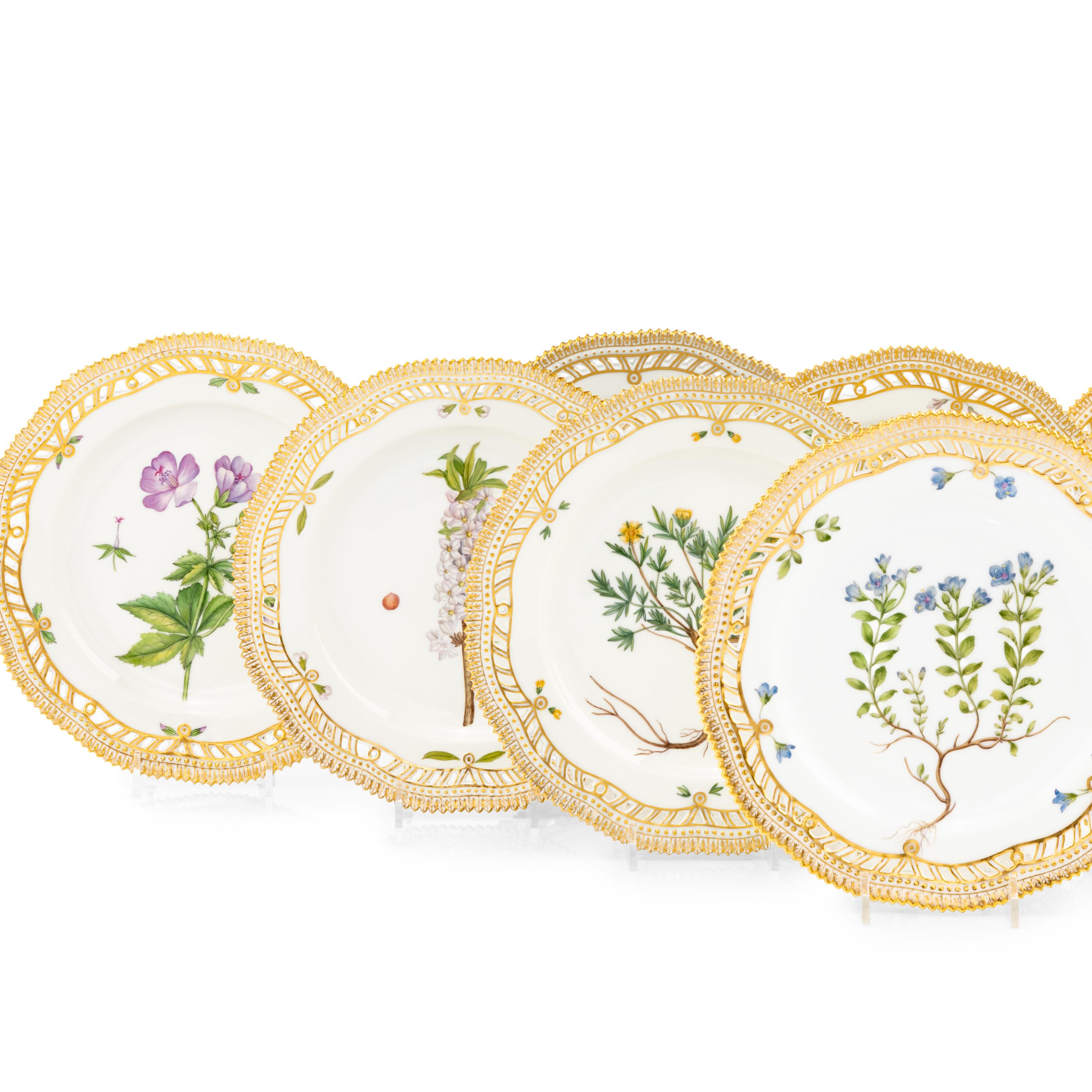 A Set of Eight Royal Copenhagen Flora Danica Porcelain Dessert Plates