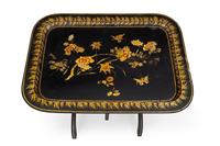 Two Victorian Parcel-Gilt Papier Mache Tray Tables and Five Tole Peinte Trays