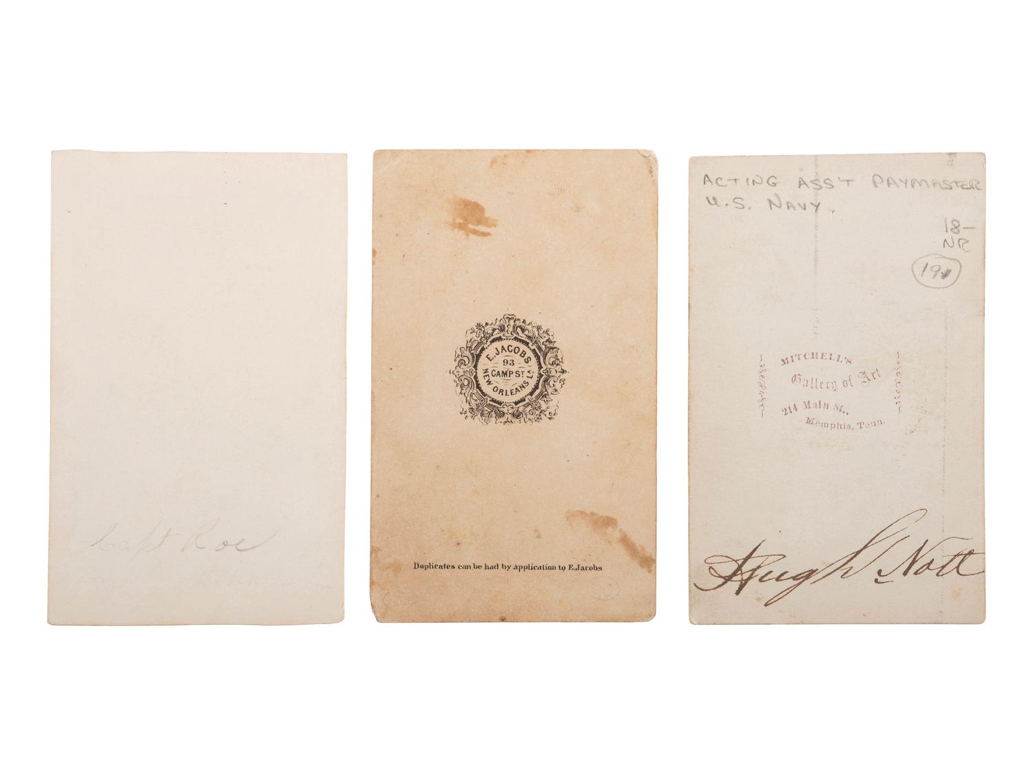 [CIVIL WAR]. A group of 3 CDVs of Brown Water Navy officers, incl. Captain Lewis W. Pennington, Captain Francis A. Roe, and Hugh Nott.