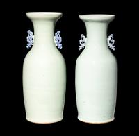A Pair of Chinese Celadon Ground Blue and White Porcelain Vases