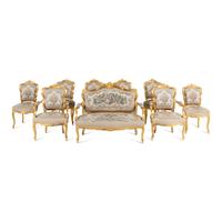 A Louis XV Style Giltwood Nine-Piece Seating Suite