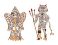 ANGEL AND DEVIL RHINESTONE BROOCH