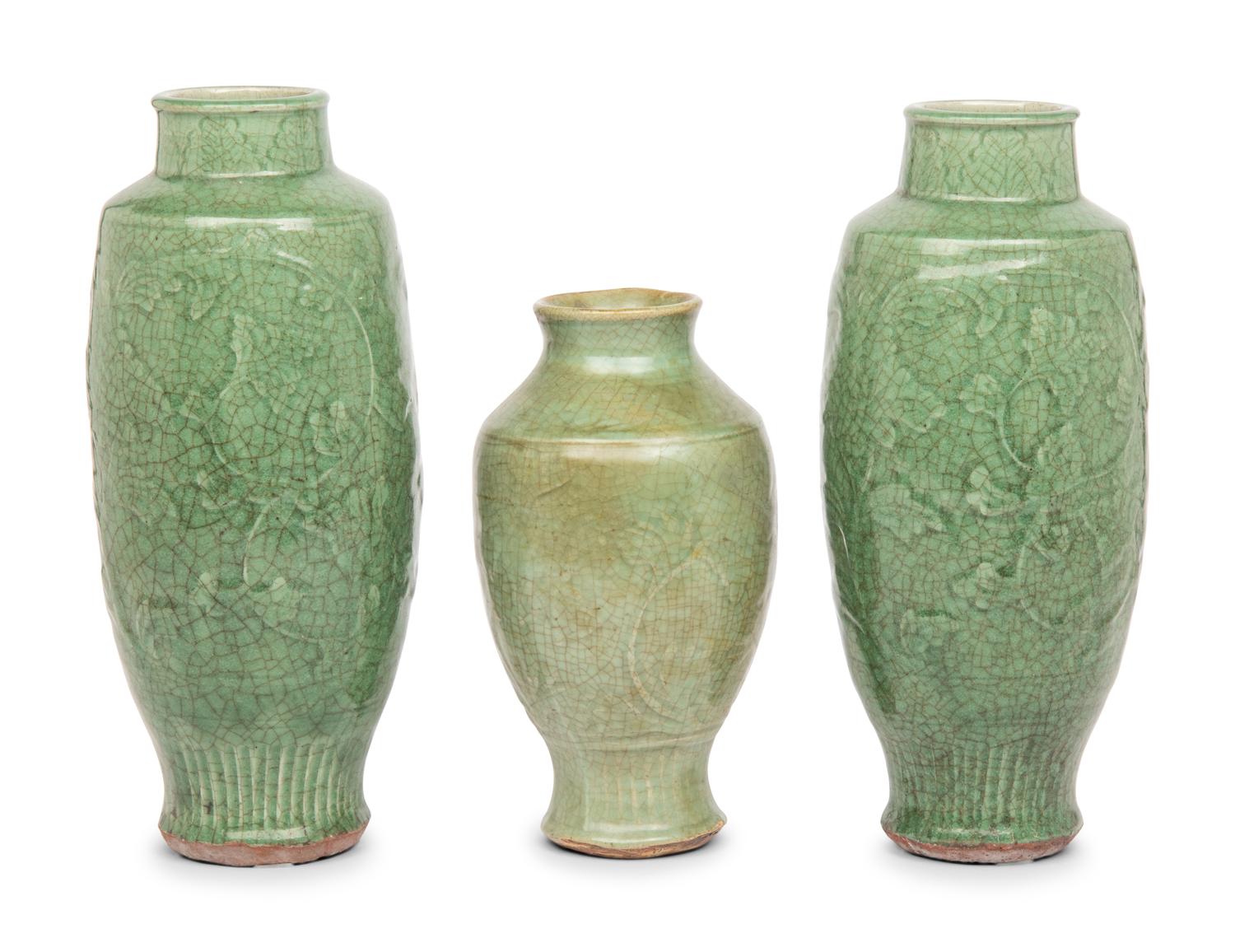 Three Crackle Glazed Pottery Vases