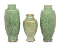 Three Crackle Glazed Pottery Vases