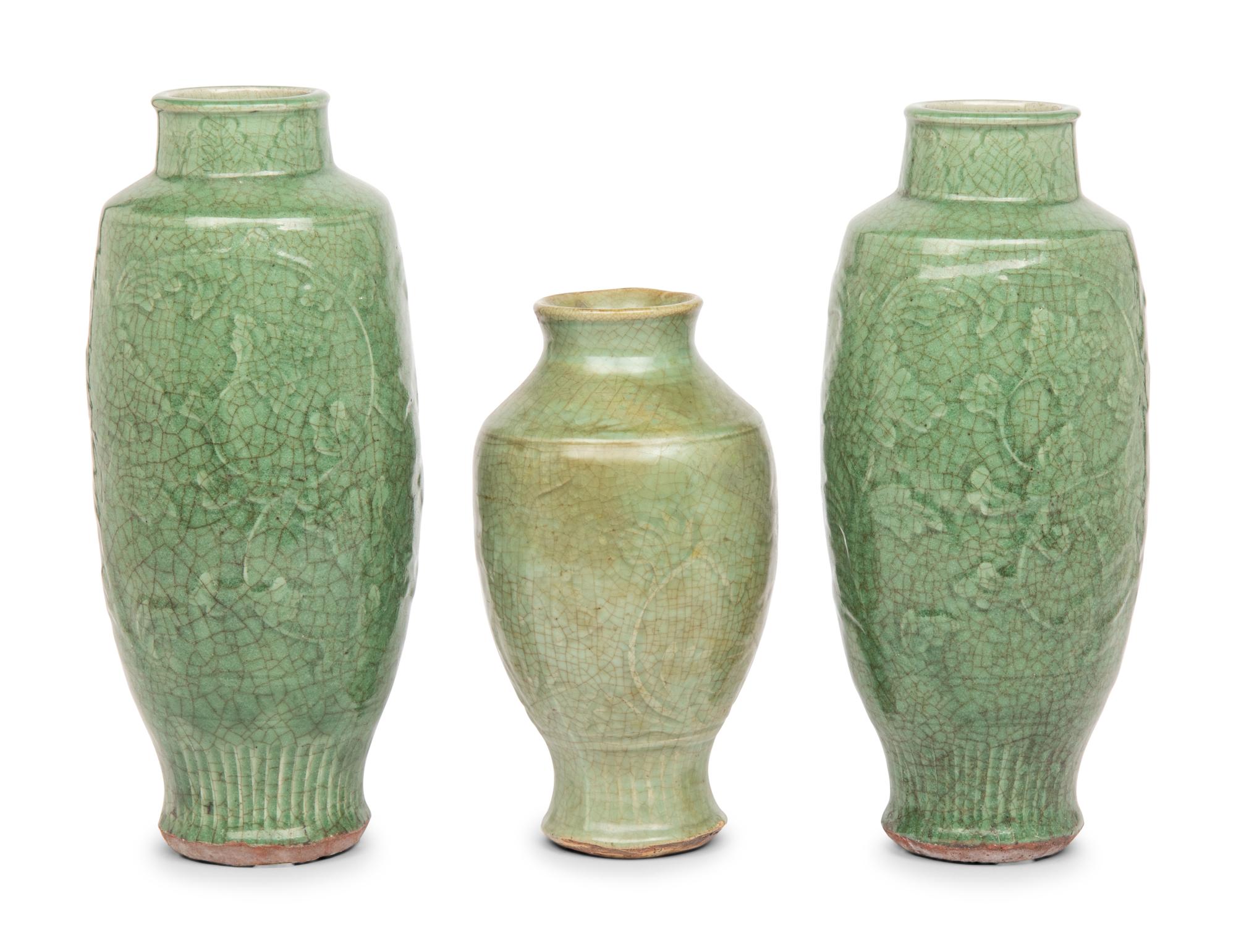 Three Crackle Glazed Pottery Vases