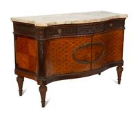 A Louis XVI Style Marquetry Inlaid Marble Top Cabinet — EARLY 20TH CENTURY