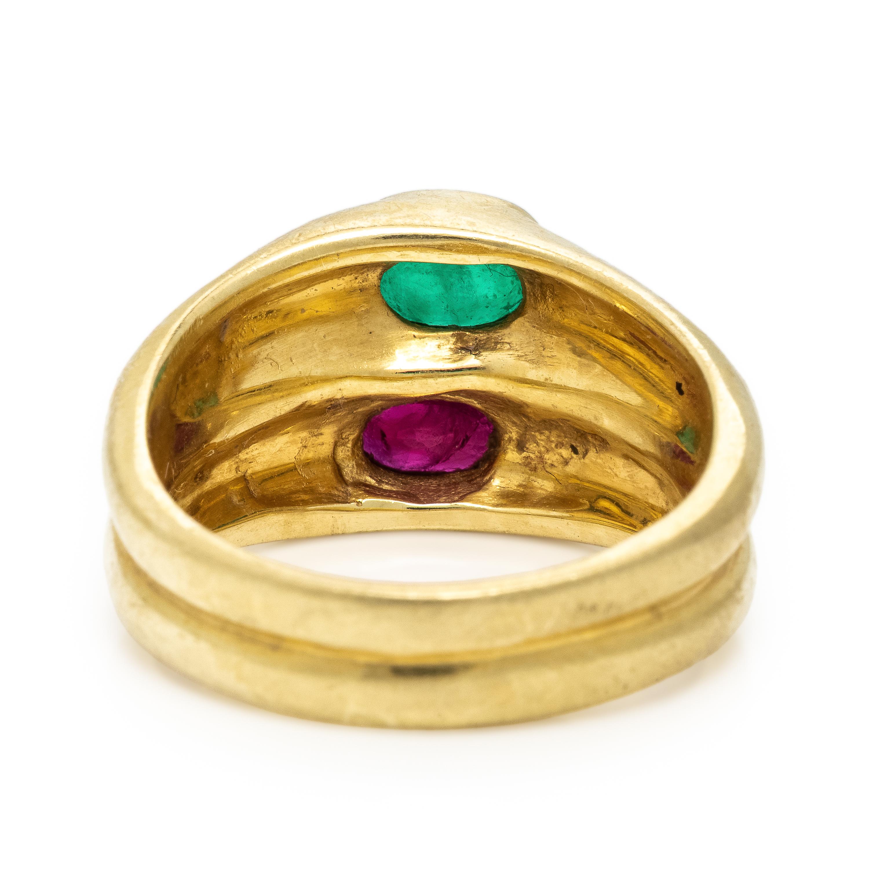 Emerald, Ruby, and Yellow Gold Ring
