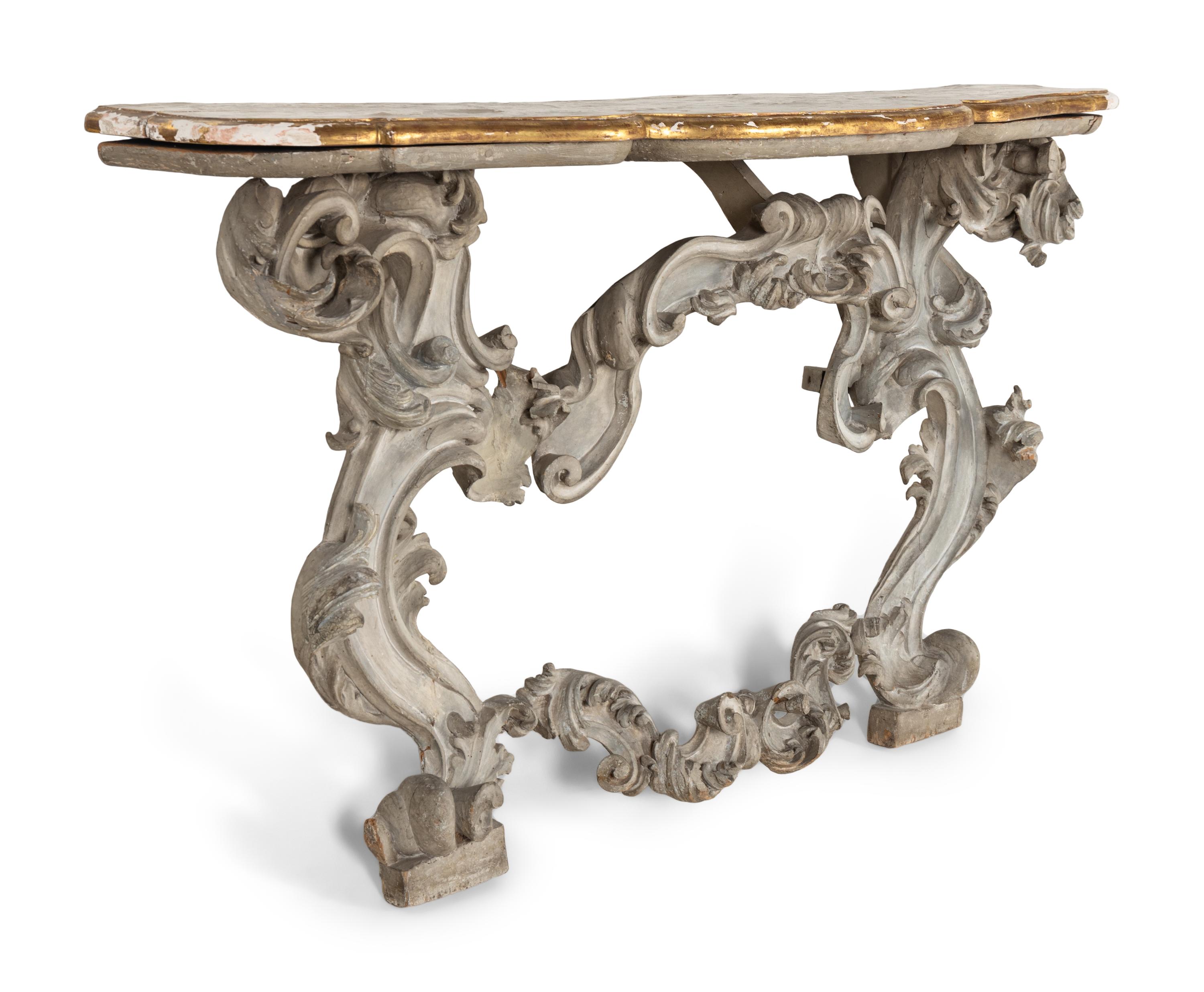 A Rococo Style Painted and Parcel Gilt Console Table