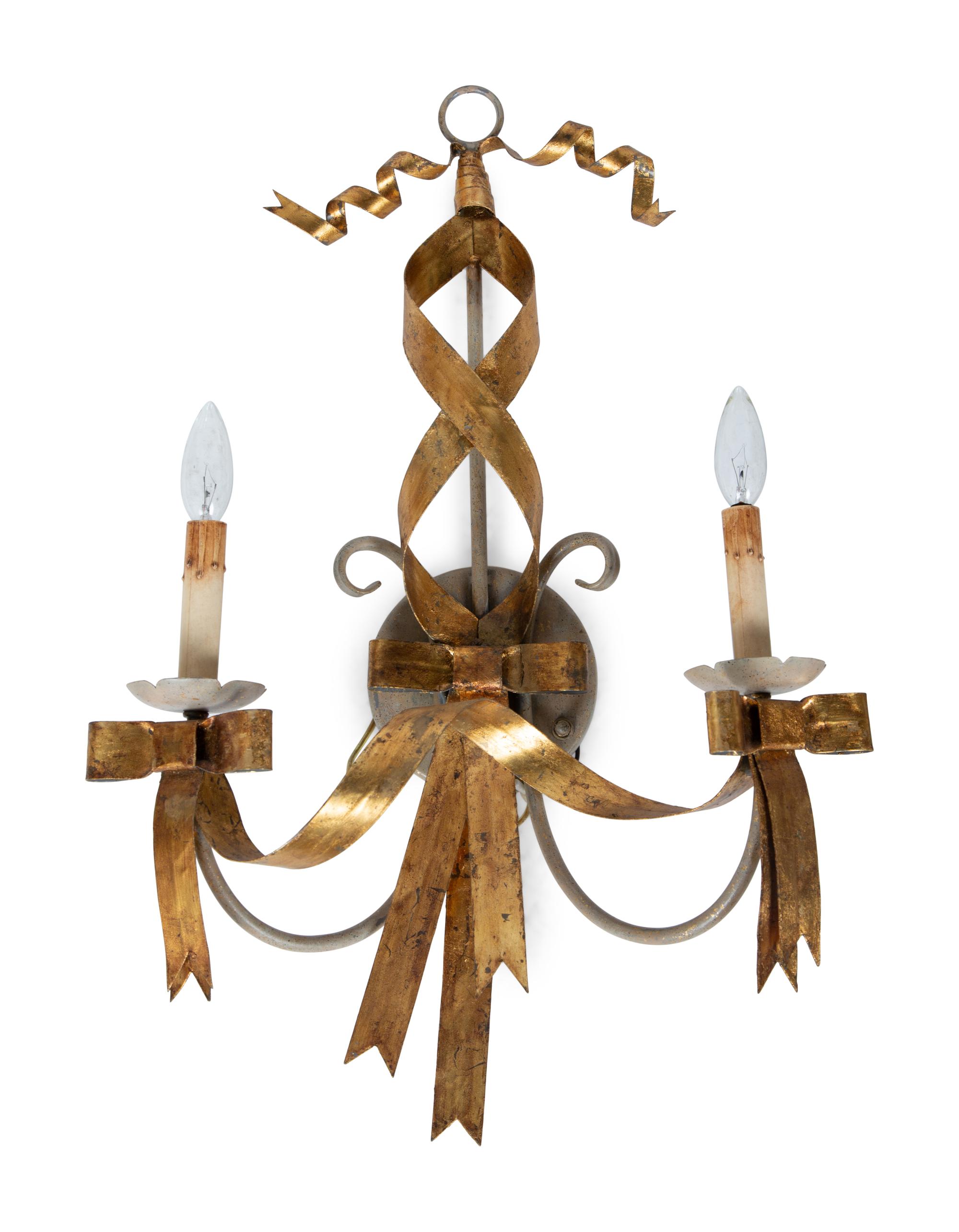 A Pair of Gilt Metal Two-Light Wall Sconces and Four Matching Single-light Sconces — 20TH CENTURY