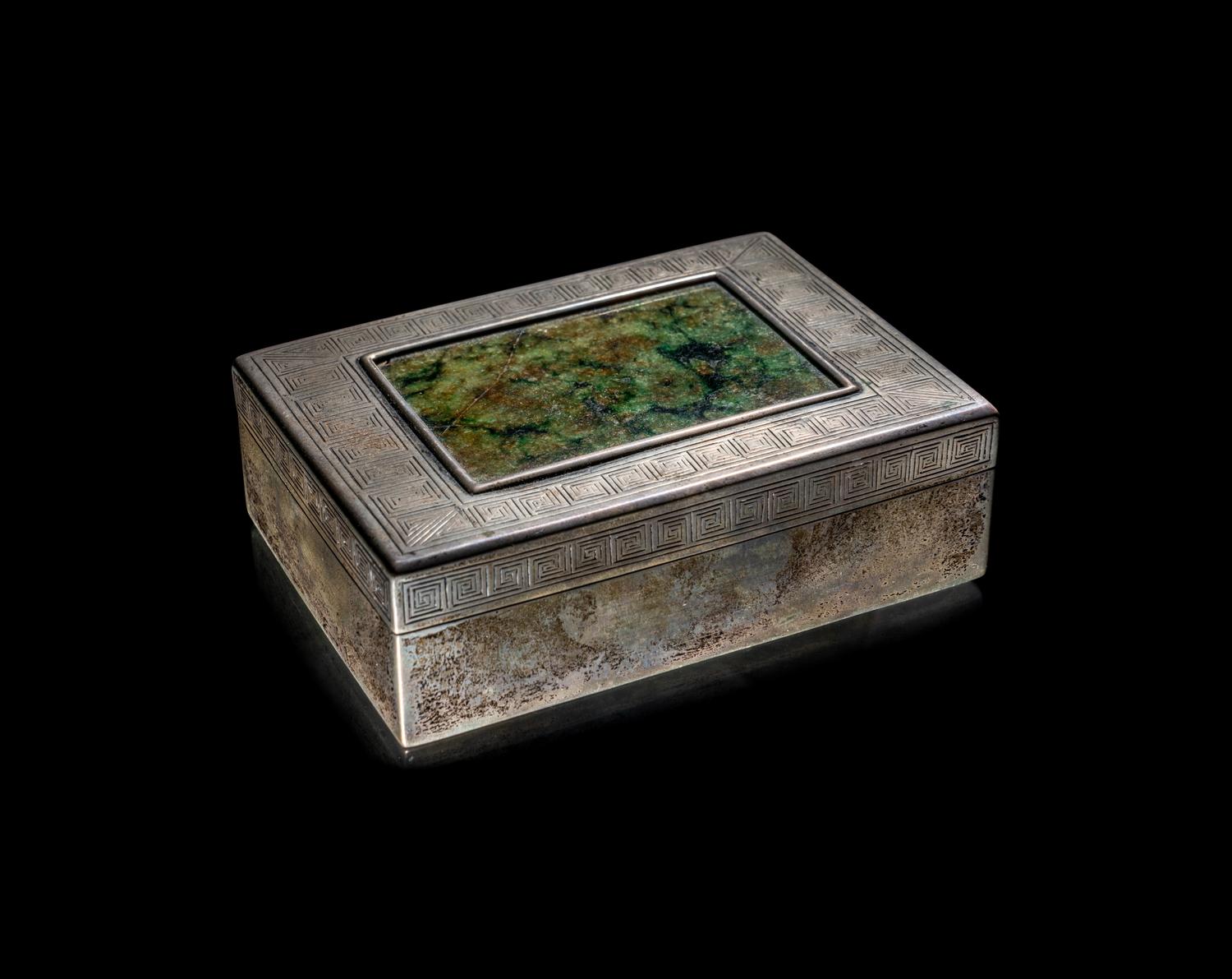 A Chinese Export Silver and Hardstone Mounted Table Casket