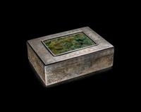 A Chinese Export Silver and Hardstone Mounted Table Casket