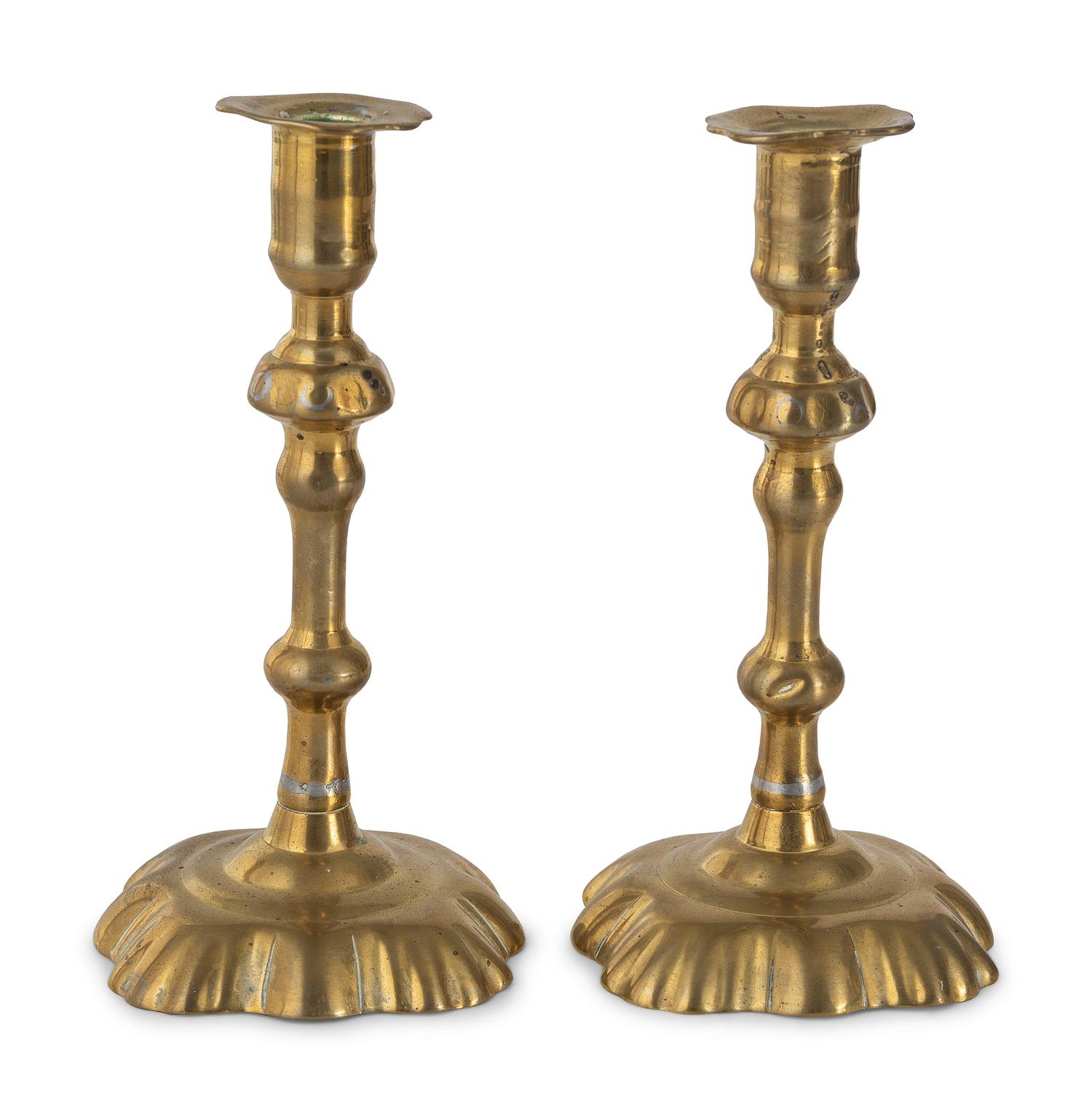 Two Pairs of English Brass Candlesticks