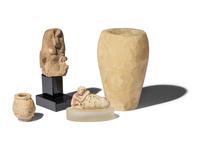 Six Egyptian Stone Vessels and Figures