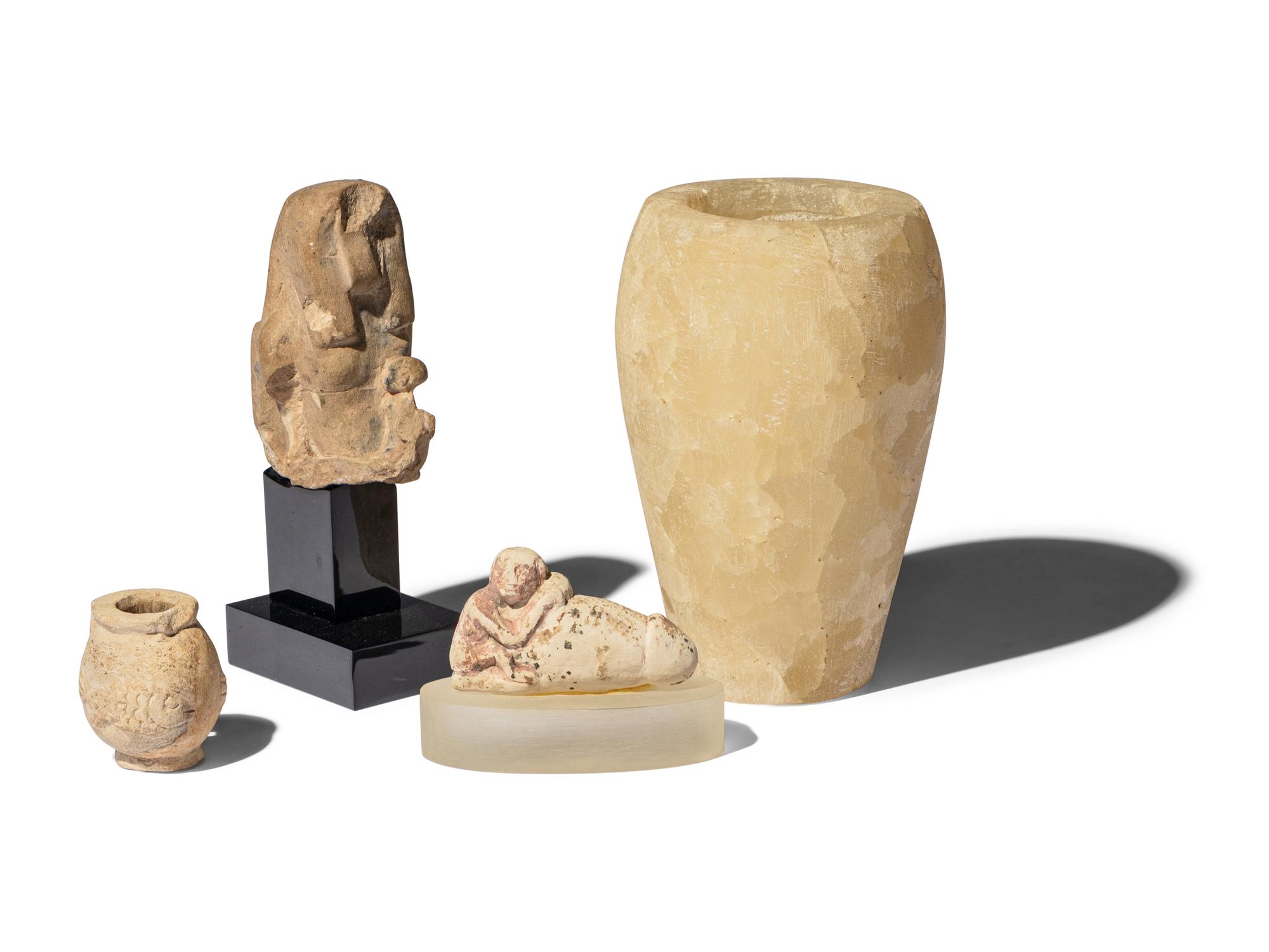 Six Egyptian Stone Vessels and Figures