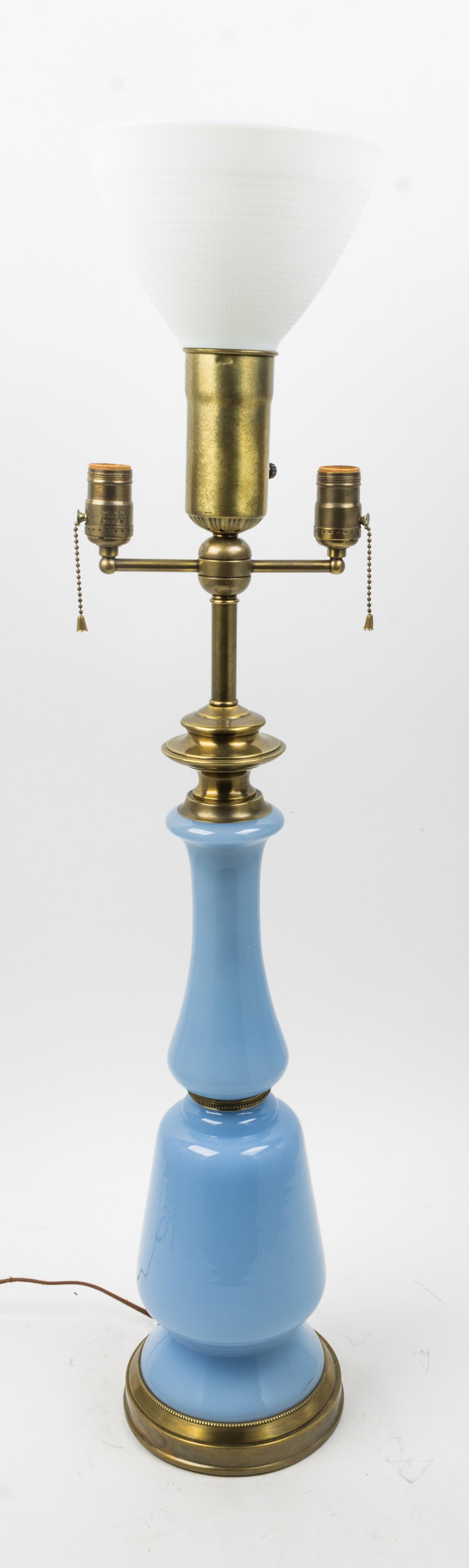 An Opaline Glass Table Lamp Height overall 40 inches. — 20TH CENTURY