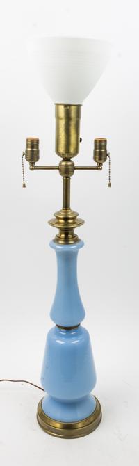 An Opaline Glass Table Lamp Height overall 40 inches. — 20TH CENTURY