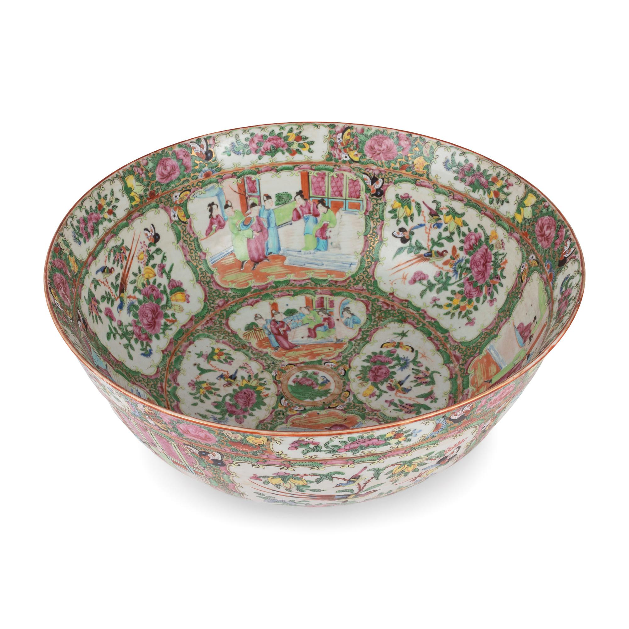 A Chinese Export Rose Medallion Punch Bowl
