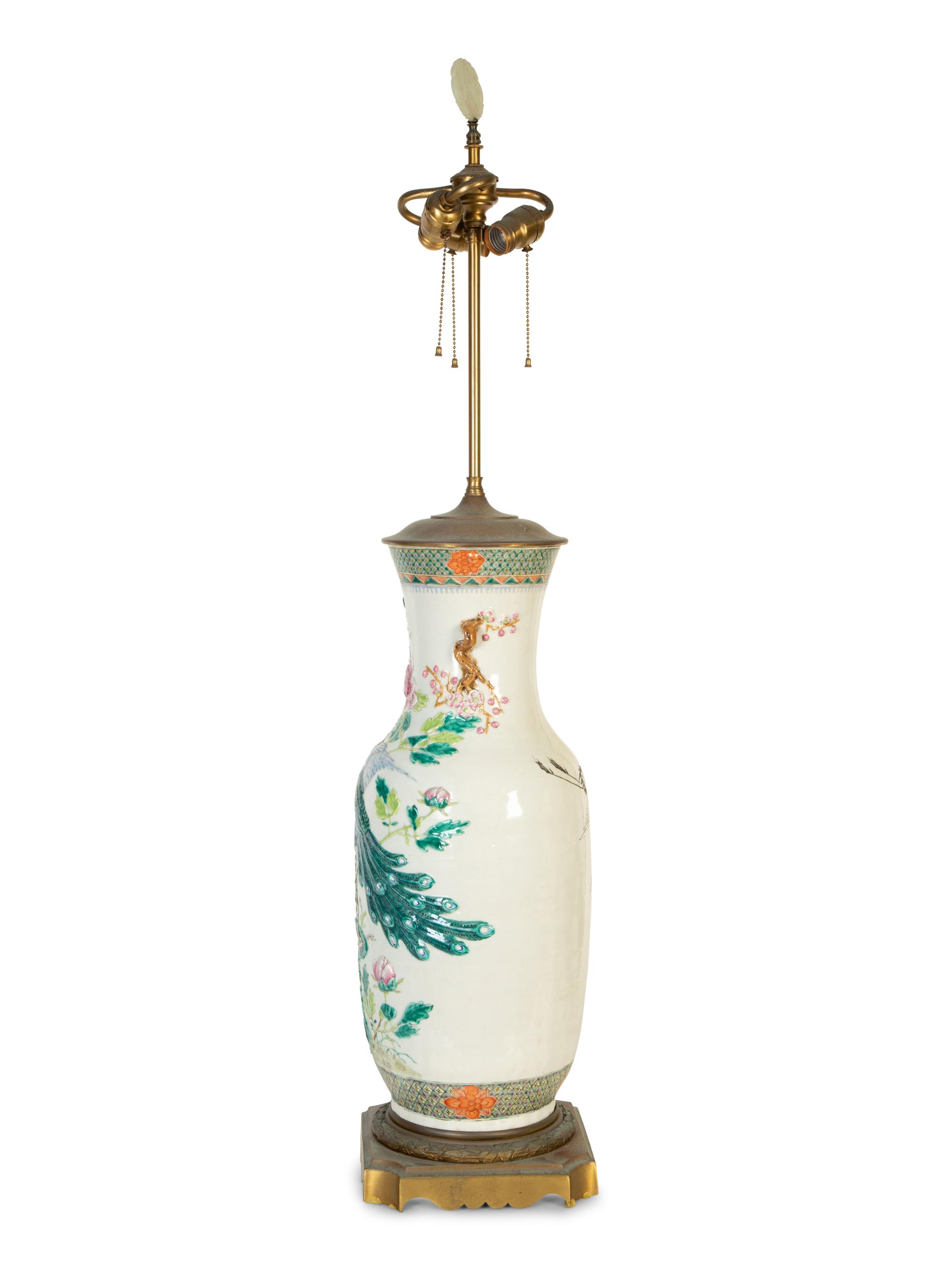 A Large Pair of Chinese Export Molded Porcelain Table Vases — 19th/20th Century