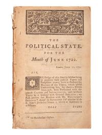 [PIRACY]. The Political State. [London]: N.p., June 1722. Featuring an account of the death of BLACK BART and one of the earliest descriptions of the Jolly Roger pirate flag.