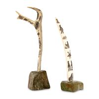 Scrimshawed Antler and Walrus Tusk