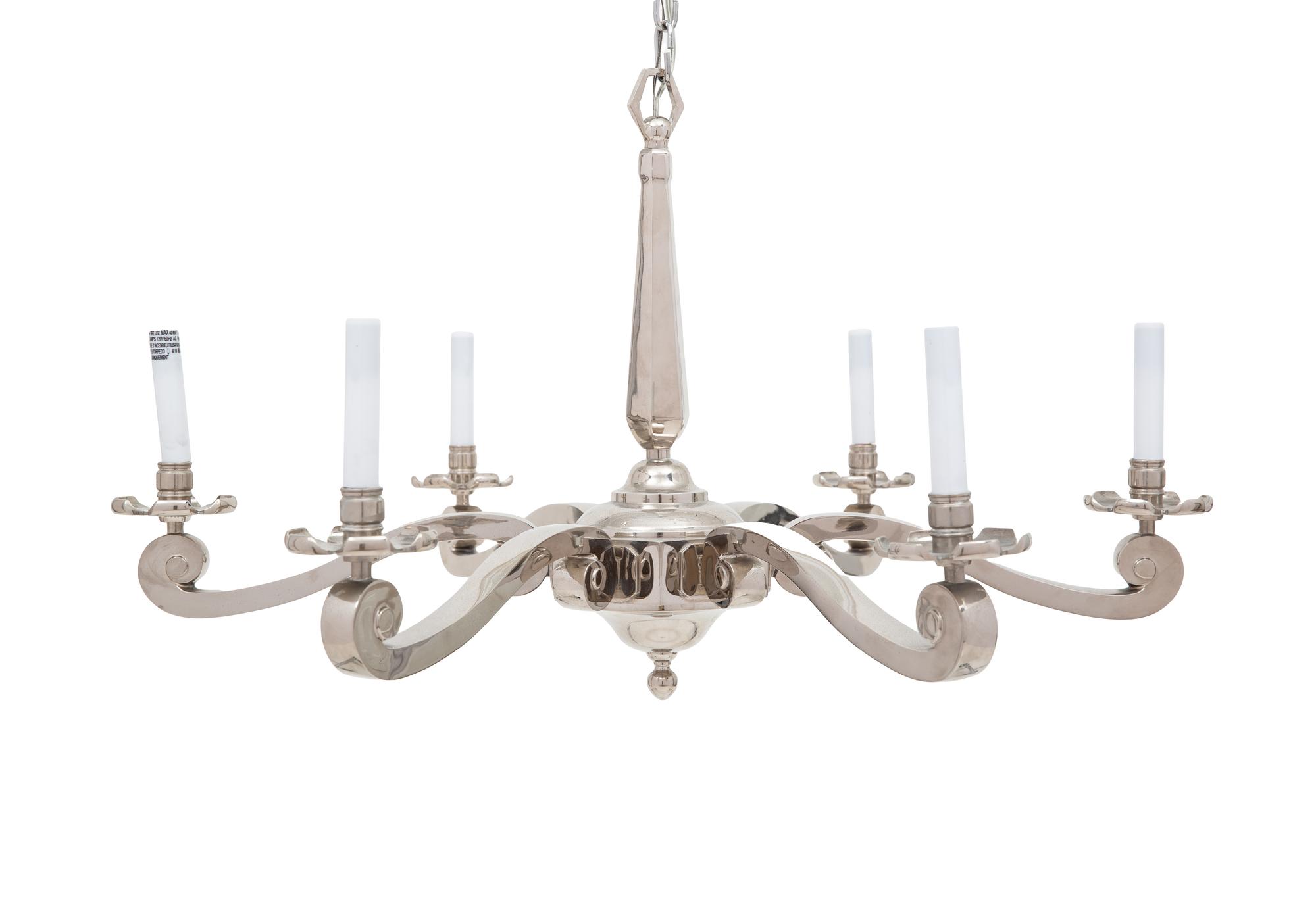 A Contemporary Nickel Plated Six-Light Chandelier