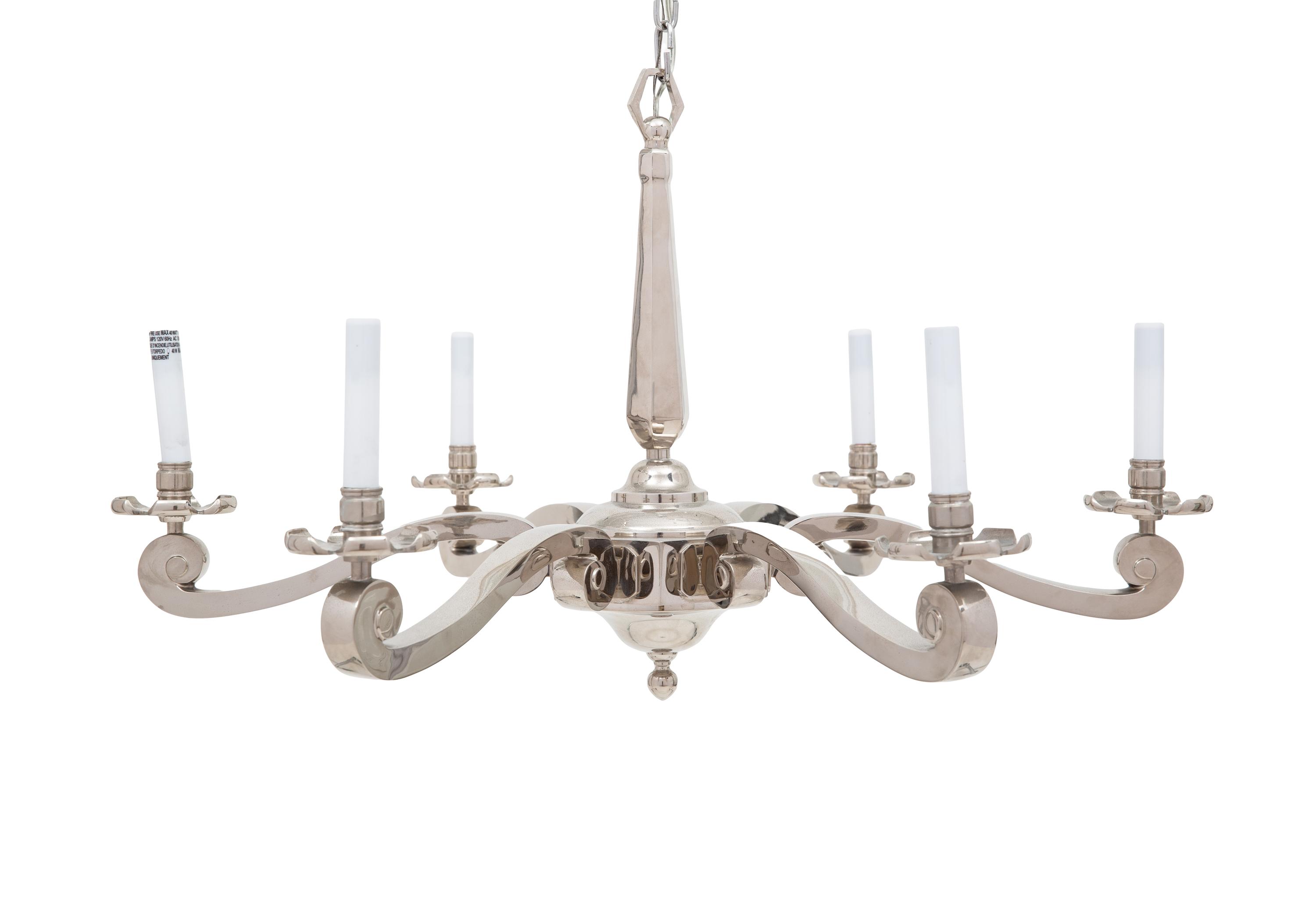 A Contemporary Nickel Plated Six-Light Chandelier