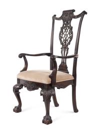 A George III Chinese Chippendale Style Carved Mahogany Armchair