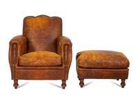 A Faux Crocodile-Embossed Leather Club Chair and Ottoman