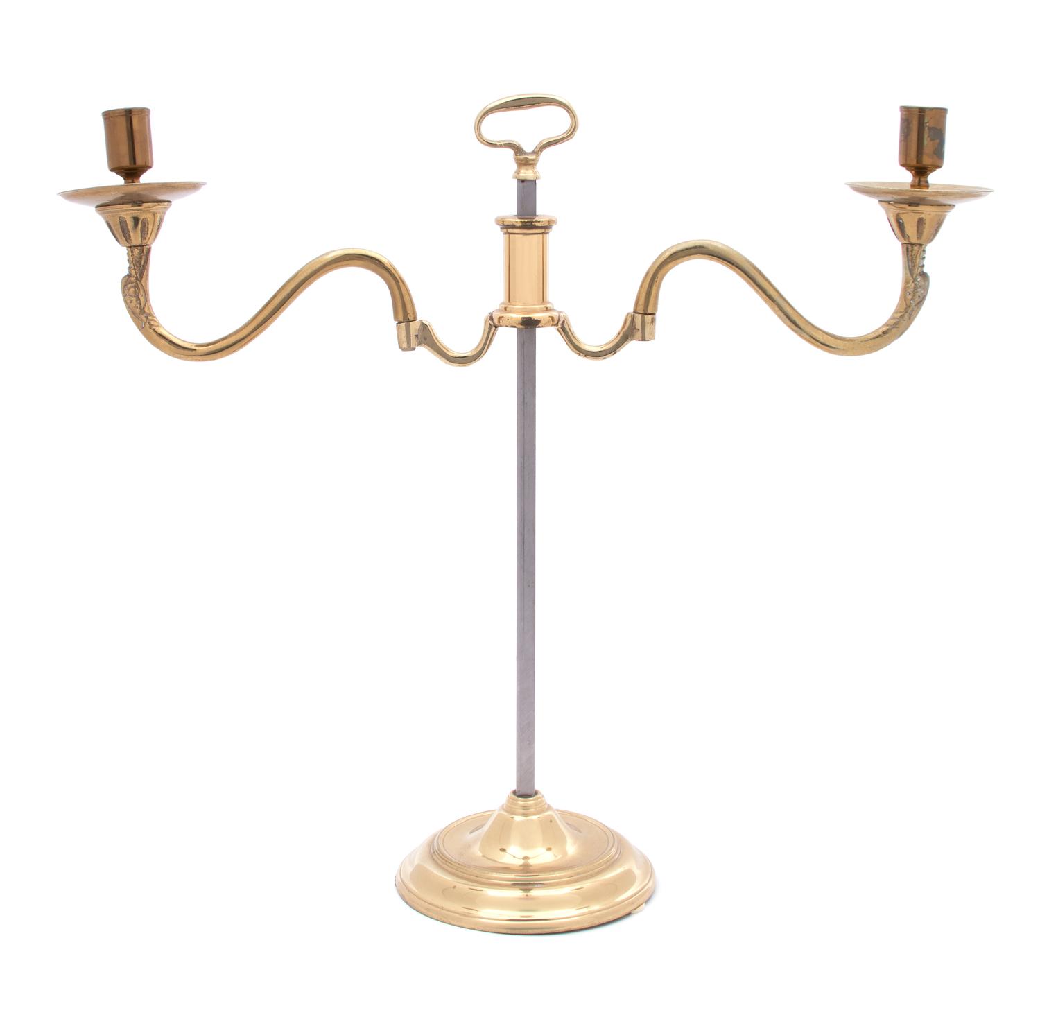 English Brass and Steel Adjustable Two-Light Candelabrum