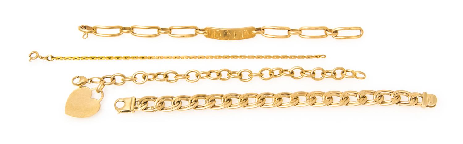 A Collection of Yellow Gold Bracelets, 30.80 dwts.