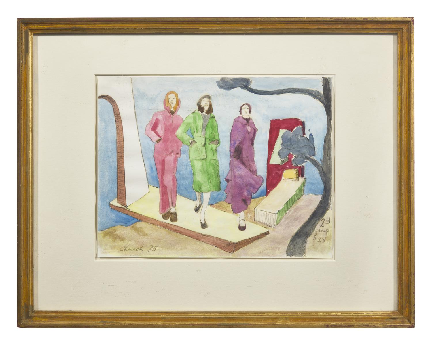 Red and Blue Figures ; together with Women Walking and Seated Nude (Three Works)