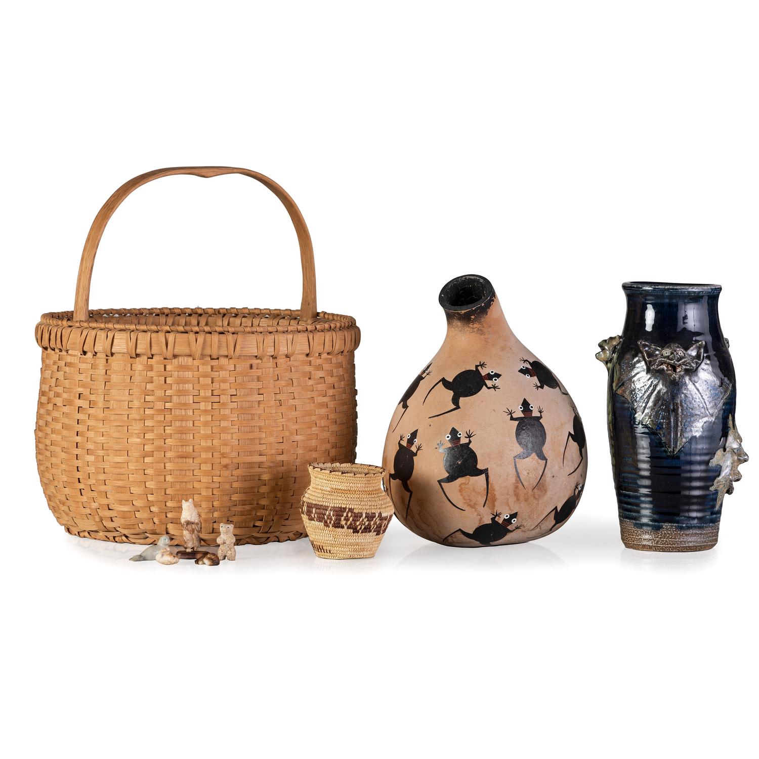A Collection of Decorative Vases, Baskets and Figurines