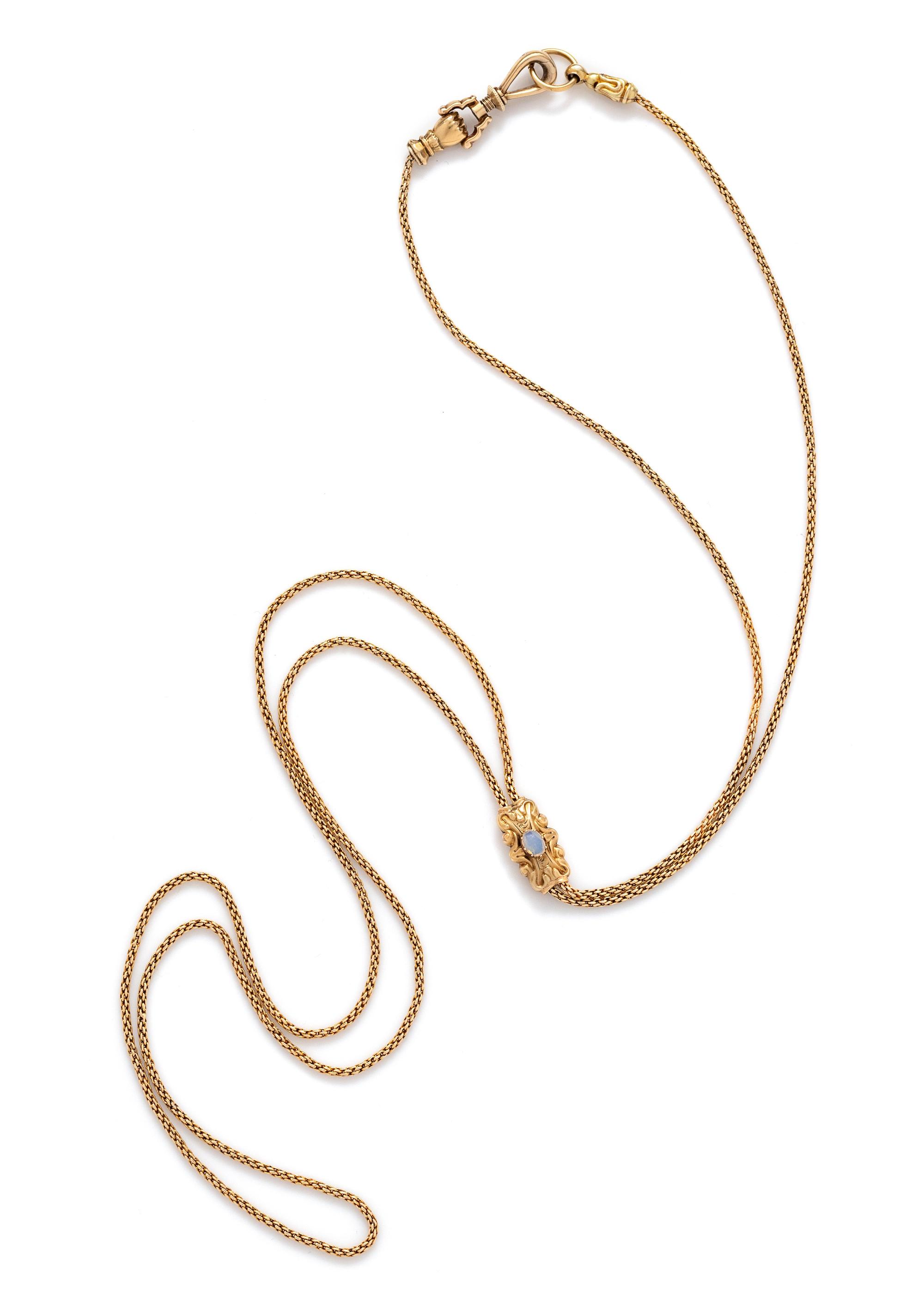 Victorian, Gold and Opal Longchain and Slide Necklace