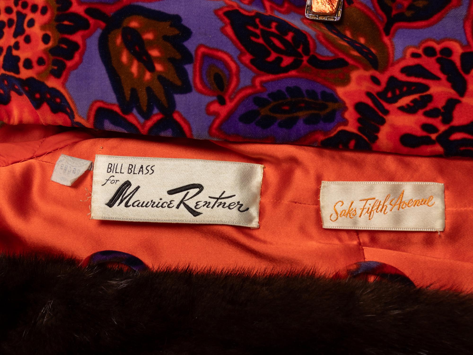 Bill Blass for Maurice Rentner, Velvet Printed Coat