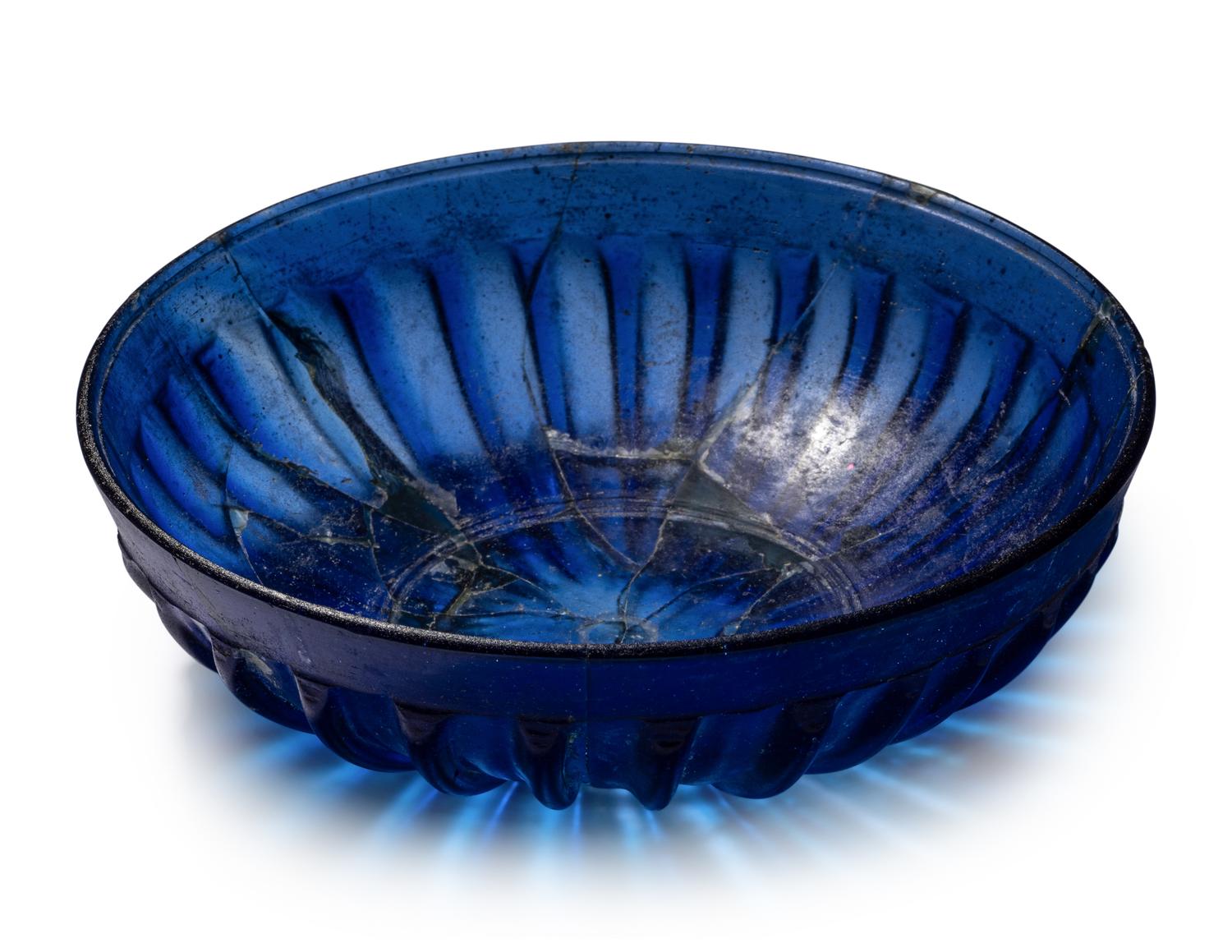 A Roman Glass Ribbed Bowl