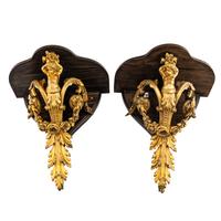 A Pair of French Gilt Bronze and Hardwood Wall Brackets