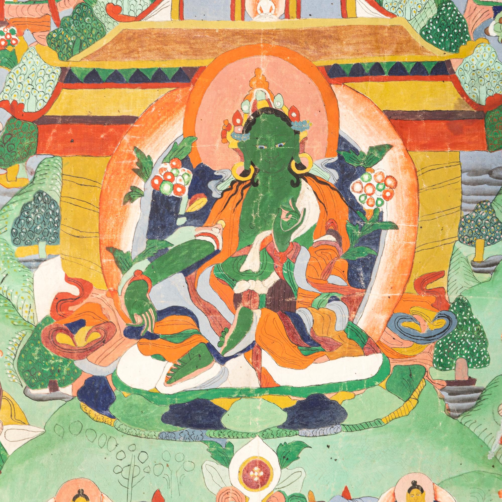 A Tibetan Thangka Depicting Green Tara