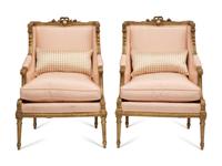 A Pair of Louis XVI Style Giltwood Bergères