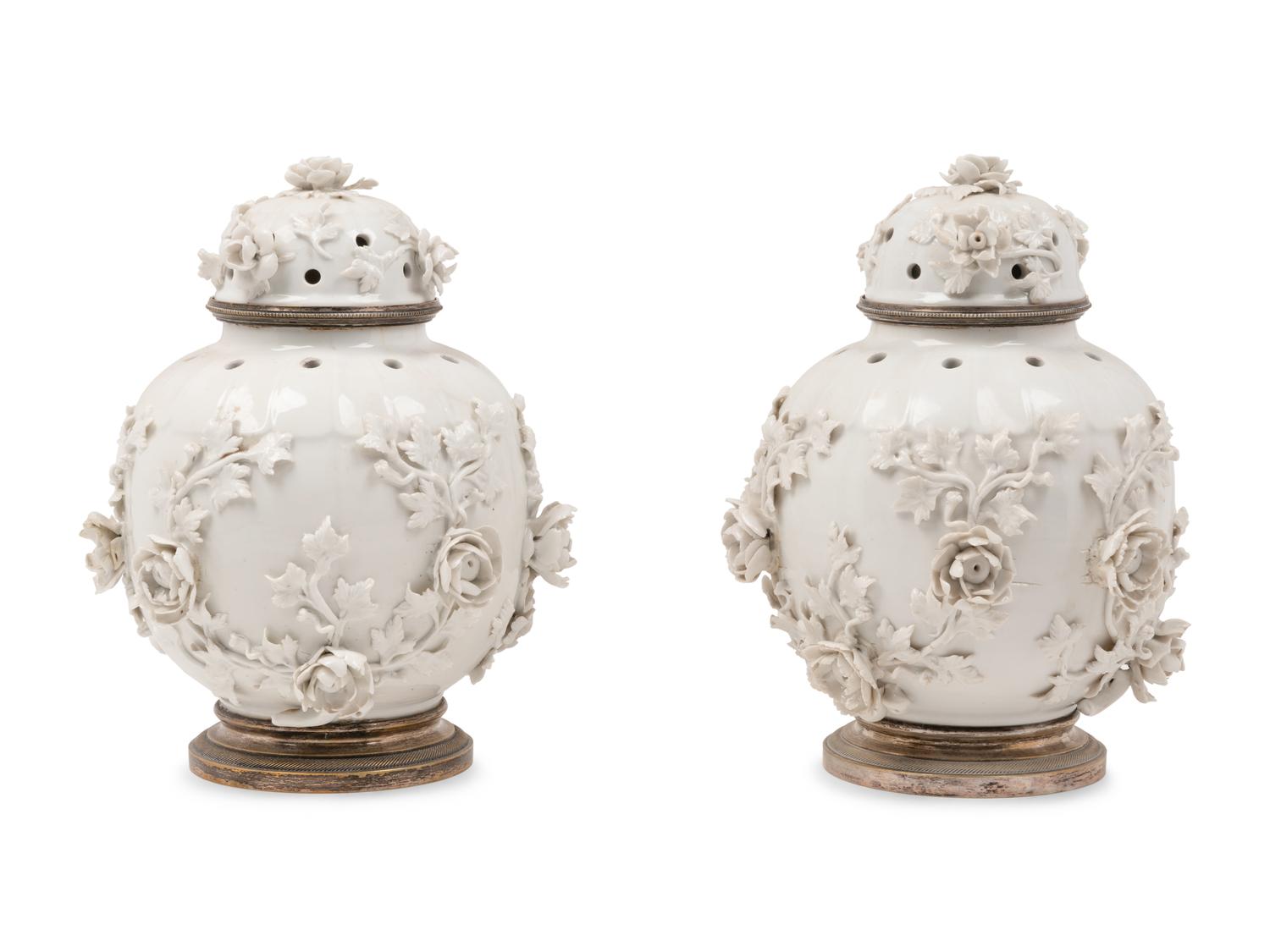 A Pair of Blanc-de-Chine Porcelain Covered Jars